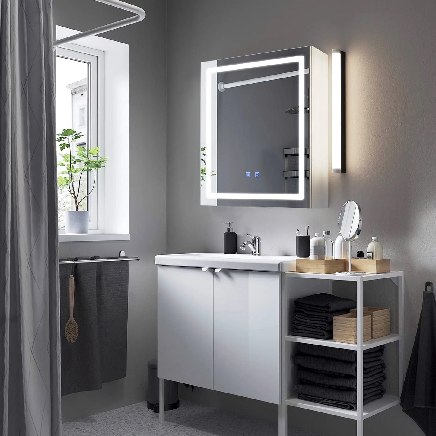 RichYa Bathroom Cabinet Wall Mounted Mirror Medicine Cabinet with LED Lights Adjustable Shelf, Defogger, Memory 3-Color Mode, Dimmer, Anti-Fog