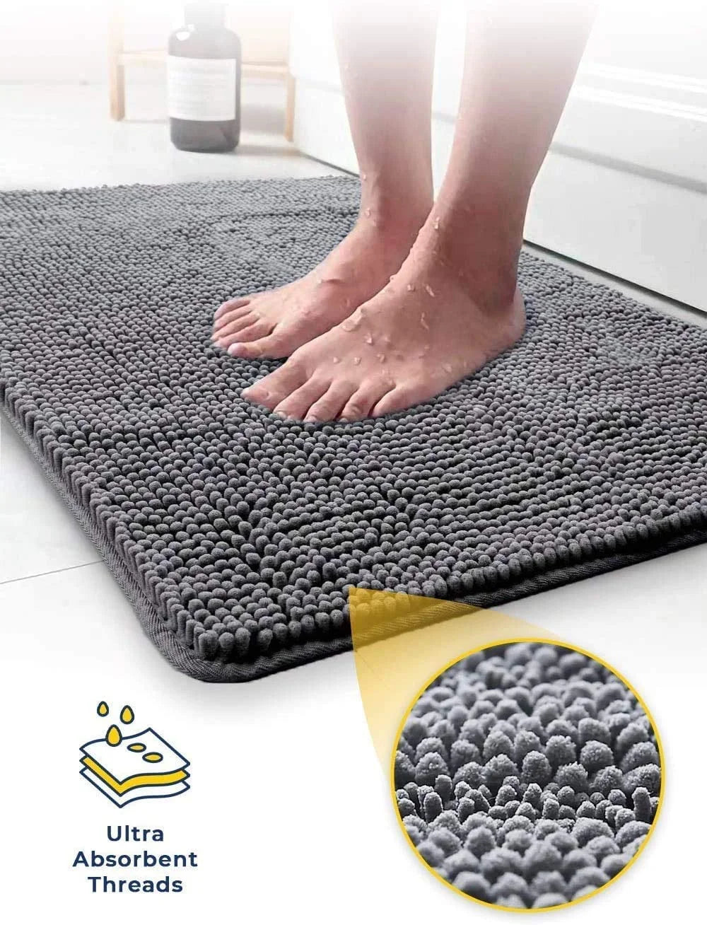 (4 pack) Muddy Mat® SHOWN ON TV Highly Absorbent Microfiber Door Mat and Pet Rug Non Slip Thick Washable Area and Bath Mat Soft Chenille for Kitchen Bathroom Bedroom Indoor and Outdoor - Grey Medium 30"X19"