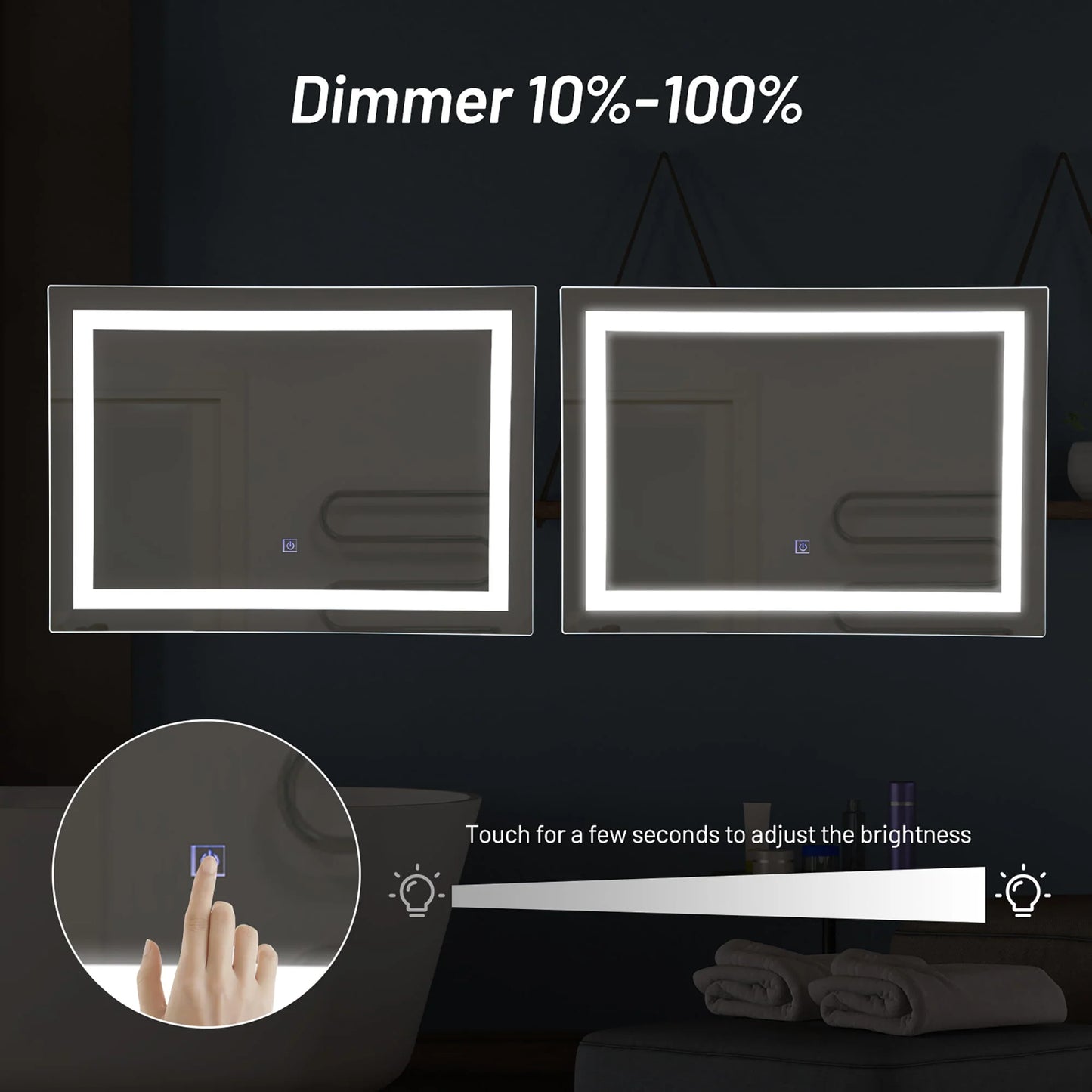 Costway Bathroom LED Mirror Wall-mounted 3-Color Dimmable Touch Button Rectangle