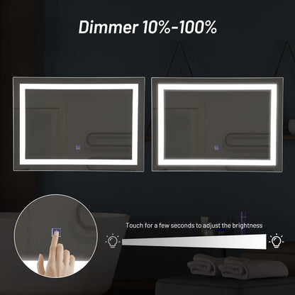 Costway Bathroom LED Mirror Wall-mounted 3-Color Dimmable Touch Button Rectangle