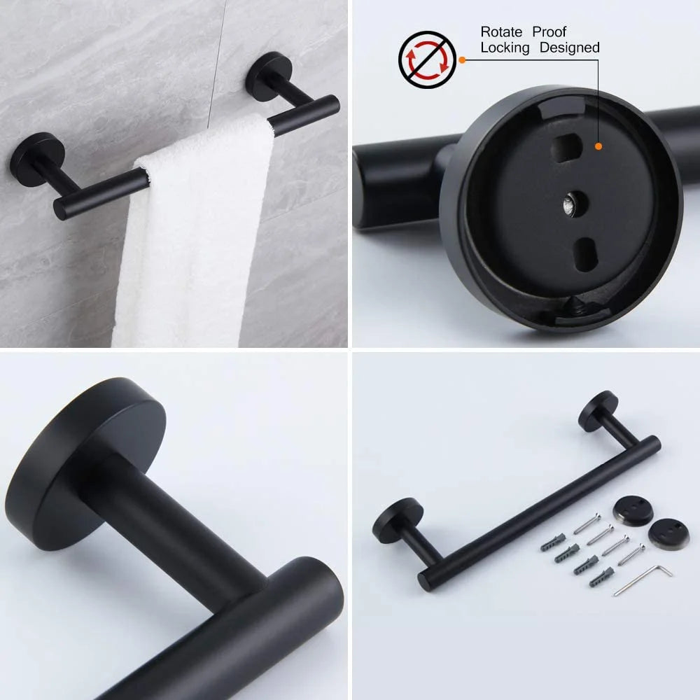 Matte Black Bathroom Accessories Kit 5-Pieces Bathroom Hardware Set Wall Mounted - Includes 24" Double Towel Bar, 12" Hand Towel Bar, Toilet Paper Holder, 2X Robe Towel Hooks …