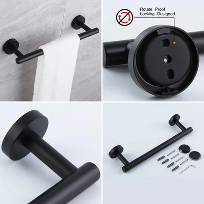 Matte Black Bathroom Accessories Kit 5-Pieces Bathroom Hardware Set Wall Mounted - Includes 24" Double Towel Bar, 12" Hand Towel Bar, Toilet Paper Holder, 2X Robe Towel Hooks …