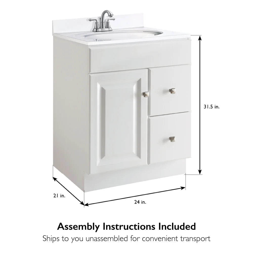 Design House Solid Wood 24" Wyndham 1-Door Ready to Assemble Bath Vanity Cabinet, White