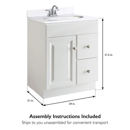 Design House Solid Wood 24" Wyndham 1-Door Ready to Assemble Bath Vanity Cabinet, White