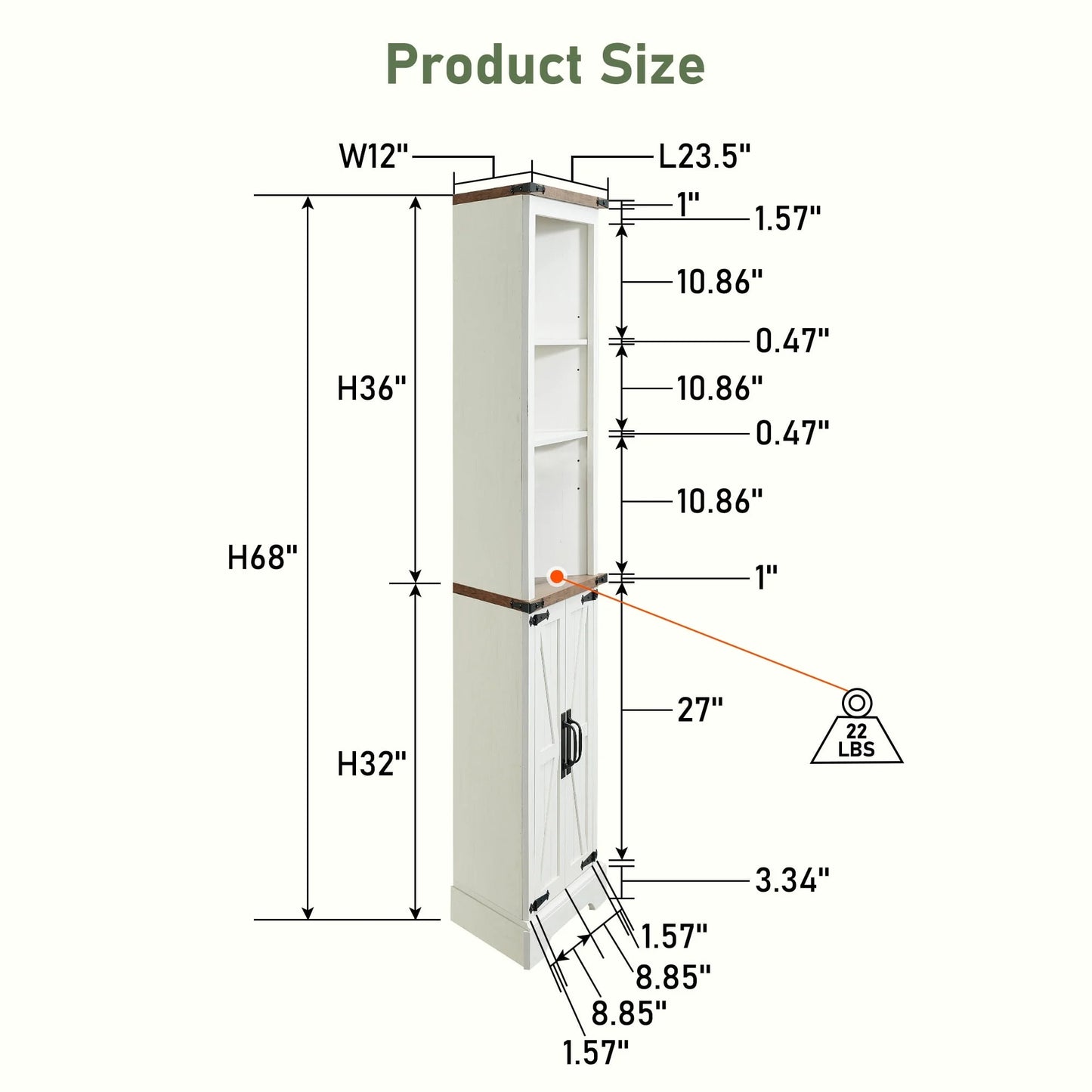 OKD Farmhouse Tall Corner Cabinet with Barn Door & Adjustable Shelves, 68" Rustic Wood Corner Cabinet with Storage Cabinet for Bathroom, Kitchen, Antique White