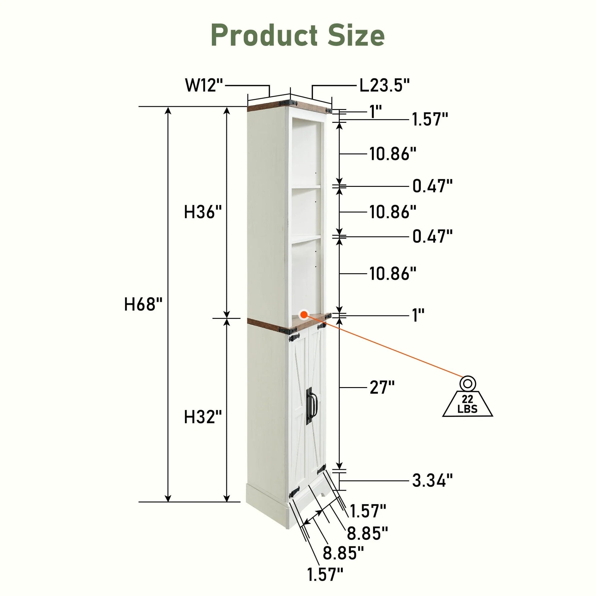 OKD Farmhouse Tall Corner Cabinet with Barn Door & Adjustable Shelves, 68" Rustic Wood Corner Cabinet with Storage Cabinet for Bathroom, Kitchen, Antique White