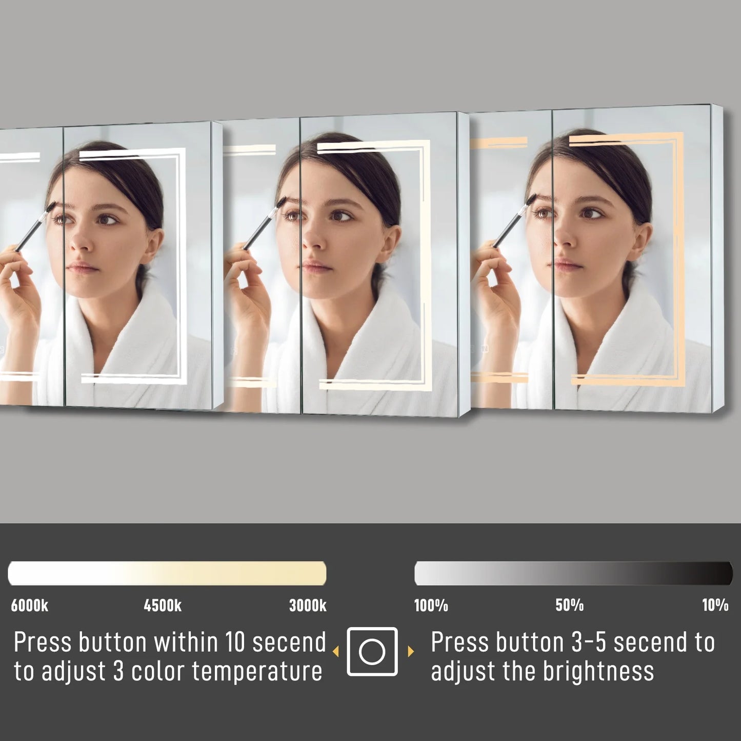 Ktaxon 48"x28" LED Bathroom Mirror Cabinet with Lights, Wall-Mounted Medicine w/ Defogger, Dimmable, Memory function, Outlets & USB, White
