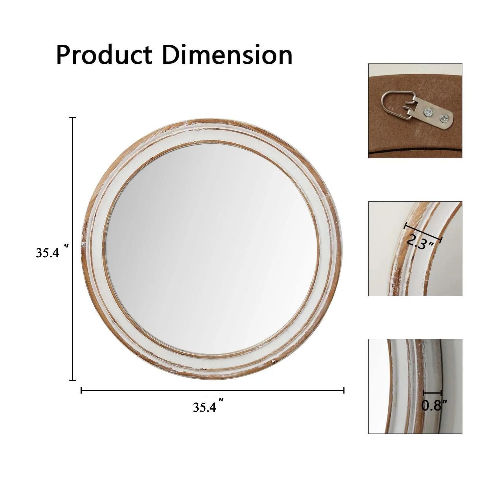 GZXS Farmhouse Round Wall Mirror with Antique Natural Finished Wood Frame, 35.4 Inches Rustic Decorative Mirror for Bathroom Vanity, Bedroom, Living Room, Entryway