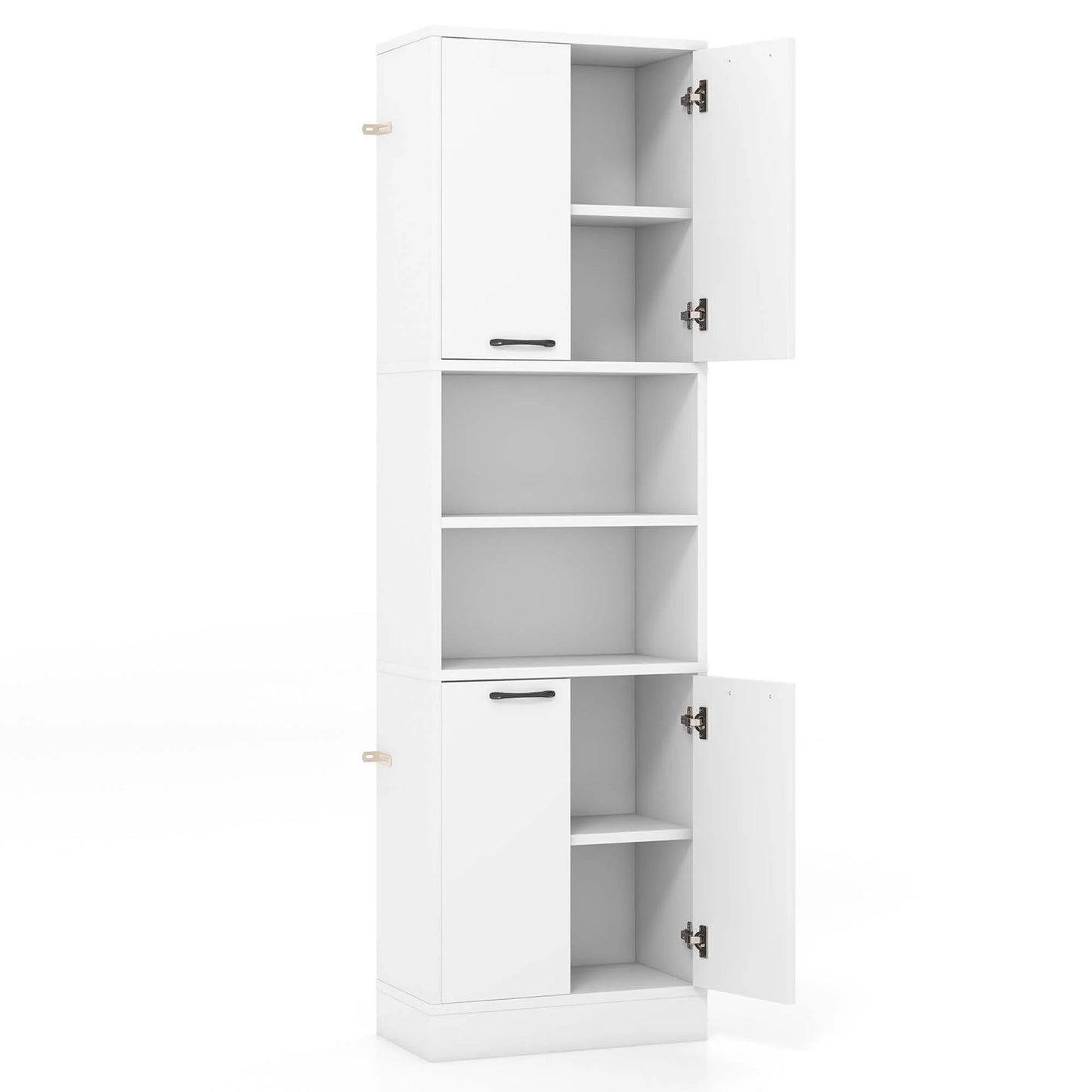 Costway 75" Tall Bathroom Storage Cabinet with 4 Doors & 2 Open Compartments Freestanding White