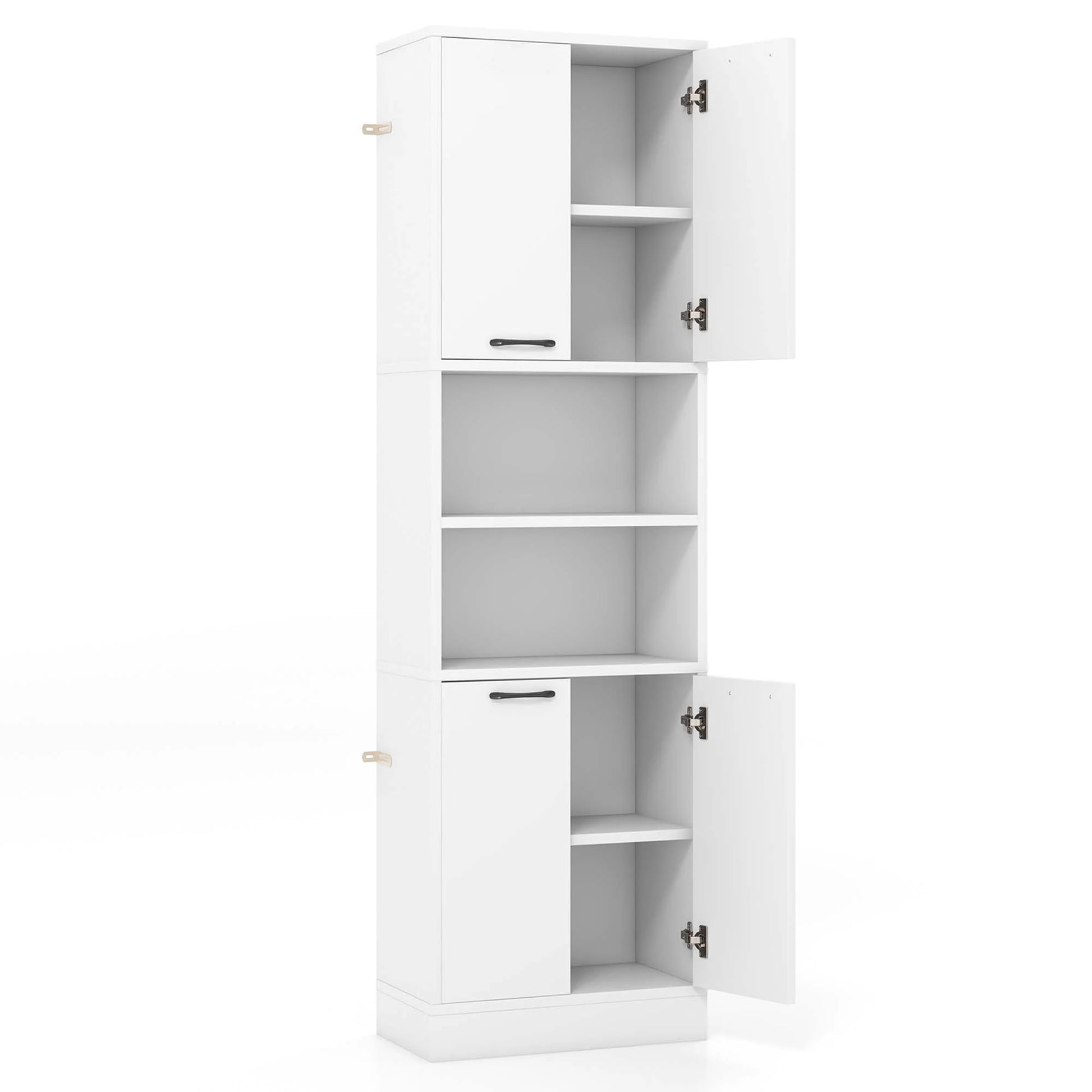 Costway 75" Tall Bathroom Storage Cabinet with 4 Doors & 2 Open Compartments Freestanding White