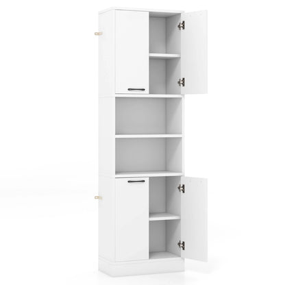 Costway 75" Tall Bathroom Storage Cabinet with 4 Doors & 2 Open Compartments Freestanding White