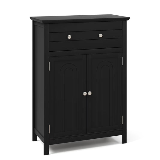 Topbuy Freestanding Bathroom Storage Cabinet Floor Cabinet with Drawer Doors and Adjustable Shelf for Storage Black