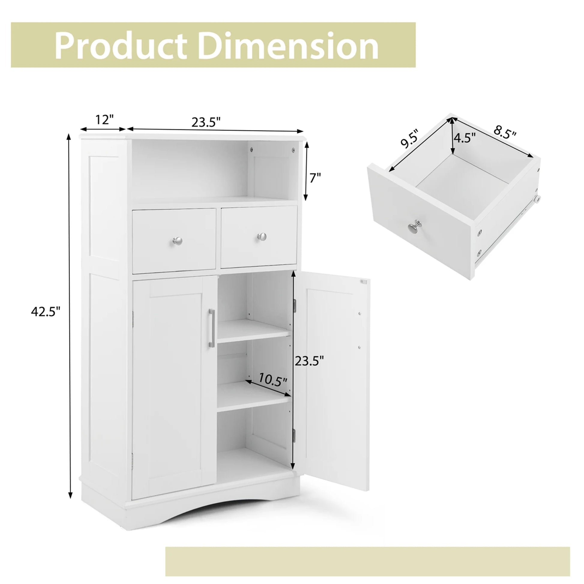 Costway Bathroom Floor Cabinet Freestanding Storage Cabinet with 2 Doors White