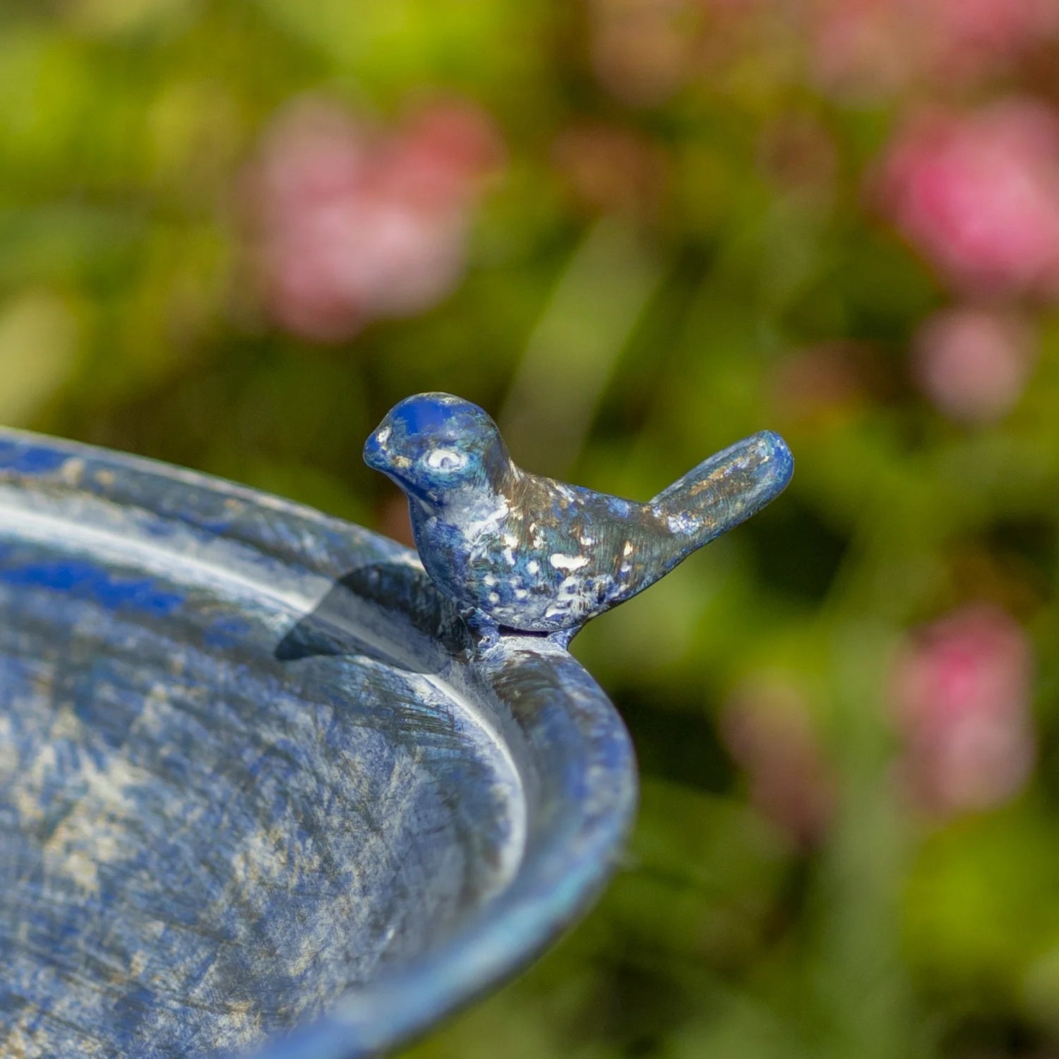 Zaer Ltd. Ornate Pedestal Style Birdbath with Cast Iron Birds on Rim (Blue)