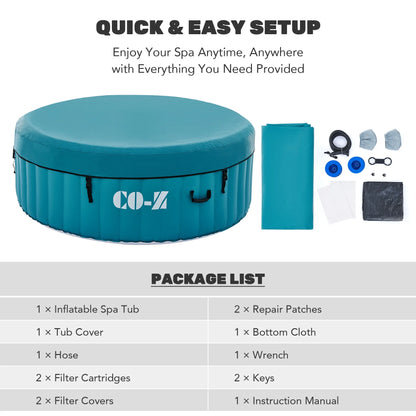 CO-Z 2-4 Persons Inflatable Hot Tub 6 ft Portable Pool and Bathtub w Air Jets Cover Teal