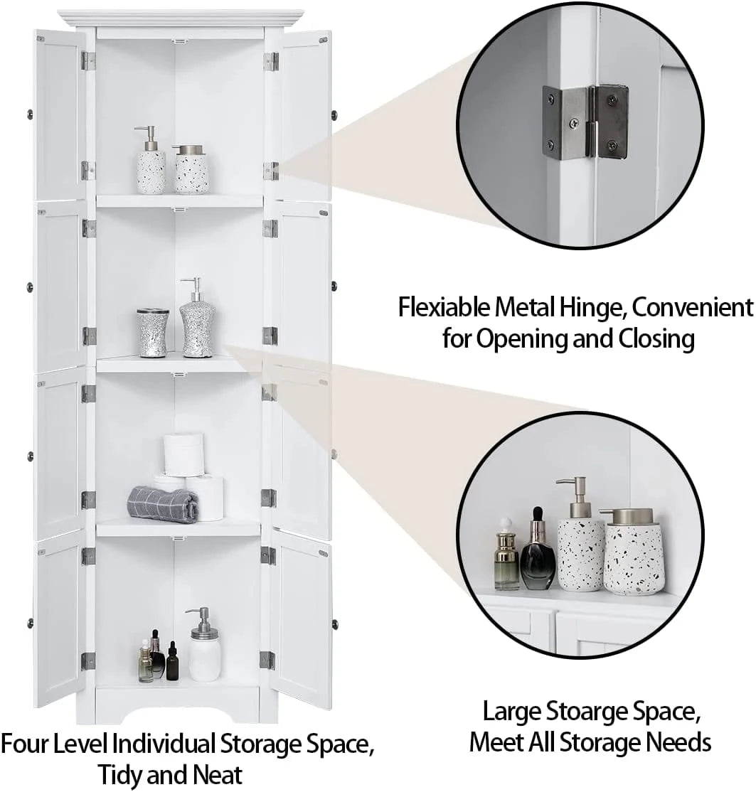 Yoleny Corner Storage Cabinet, Corner Hutch Cabinet with 8 Doors Organizer Solid Wood 90 Degree Storage Cabinet for Bathroom, Living Room, Kitchen, White