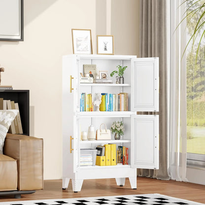 47.25" Metal Pantry Cabinet, Storage Cabinets with 4 Door and 2 Adjustable Shelves, White Bathroom Cabinet, Freestanding Cupboard for Kitchen Dining Living Room Bathroom