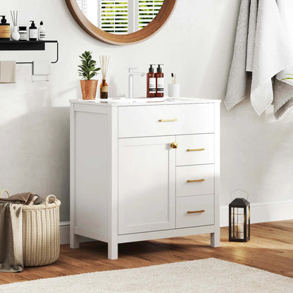 Costway 30" Bathroom Vanity with Sink 2 Drawers 1 Door 1 Flip-out Drawer Solid Wood Legs