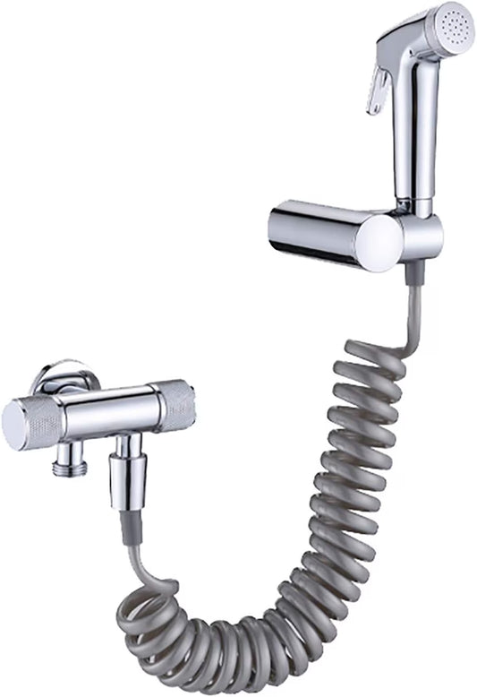 Handheld Bidet Sprayer for Toilet, Brass Portable Cloth Diaper Sprayer Set Single Cold Water Bathroom Bidet Sprayer Kit with PVC Shower Hose for Pet Bathing,Gray