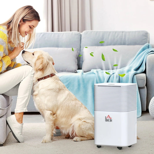 HOMCOM 1500 Sq. Ft Portable Electric Dehumidifiers with 3 Color Lights, LED Display, Quiet Dehumidifier for Basements, Bedroom, Bathroom, Closet, RV, 25pt/Day, White