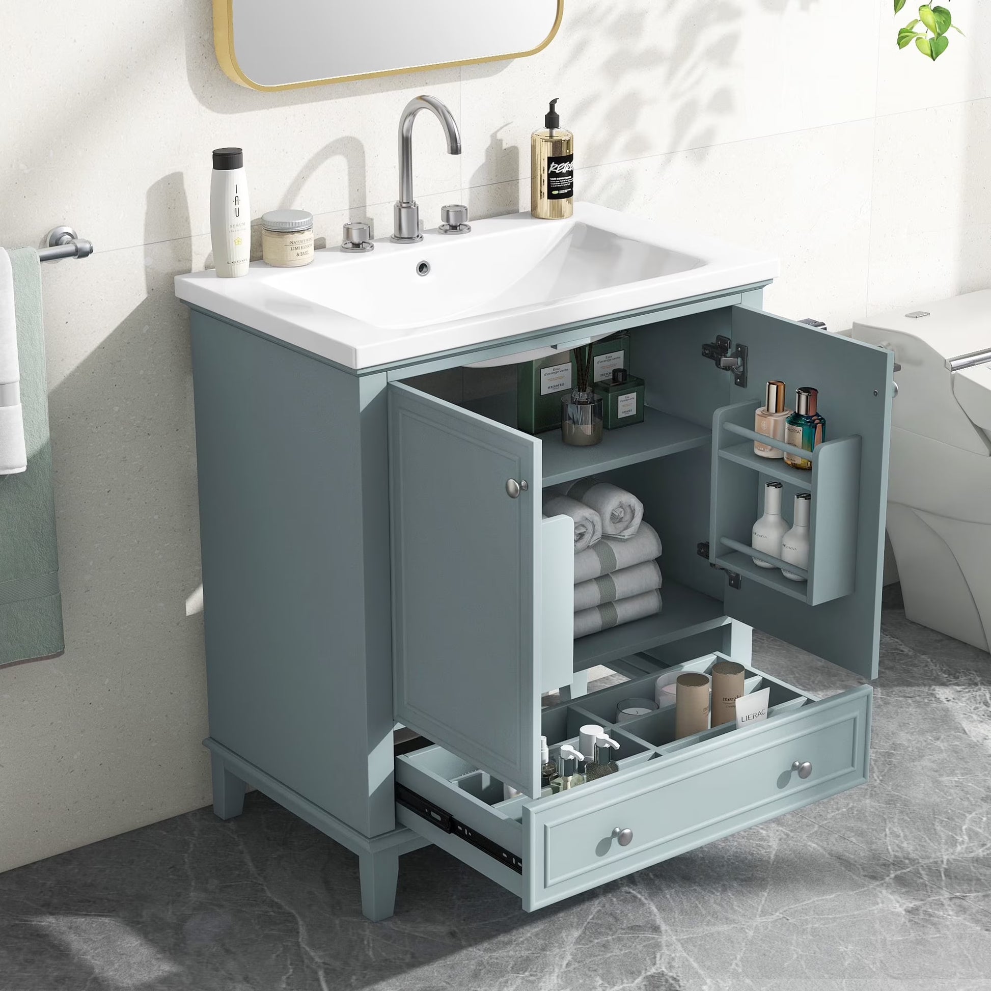 Harper & Bright Designs 30" White Bathroom Vanity with Single Sink, Bathroom Combo Cabinet Undermount Sink with 2 Doors and a Drawer, Soft Closing, Multifunctional Storage, Solid Wood Frame