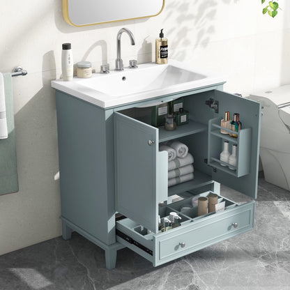 Harper & Bright Designs 30" White Bathroom Vanity with Single Sink, Bathroom Combo Cabinet Undermount Sink with 2 Doors and a Drawer, Soft Closing, Multifunctional Storage, Solid Wood Frame