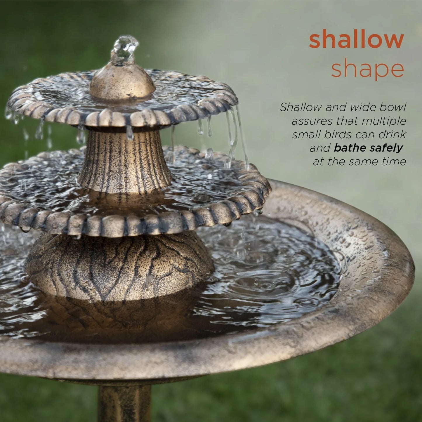 Alpine Corporation 3-Tiered Pedestal Outdoor Water Fountain and Bird Bath, Bronze