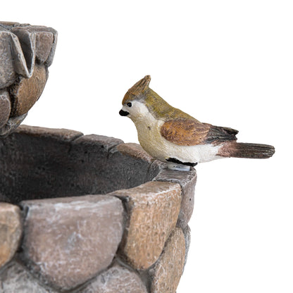 Glitzhome 24.5" Outdoor 2 Tier Stone-Like Water Fountain Bird Bath for Garden Patio Decor