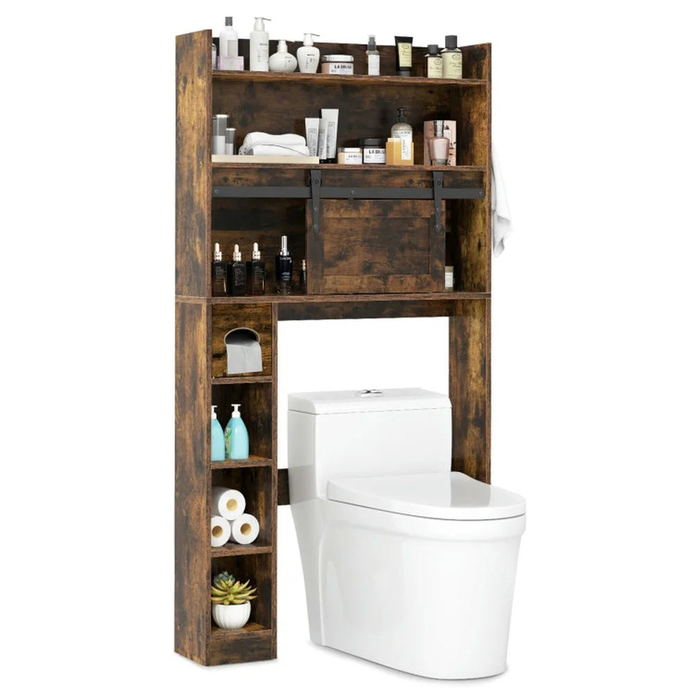 Resenkos Over The Toilet Storage Cabinet with Sliding Barn Door and Adjustable Shelves-White, Bathroom Cabinet Organizer