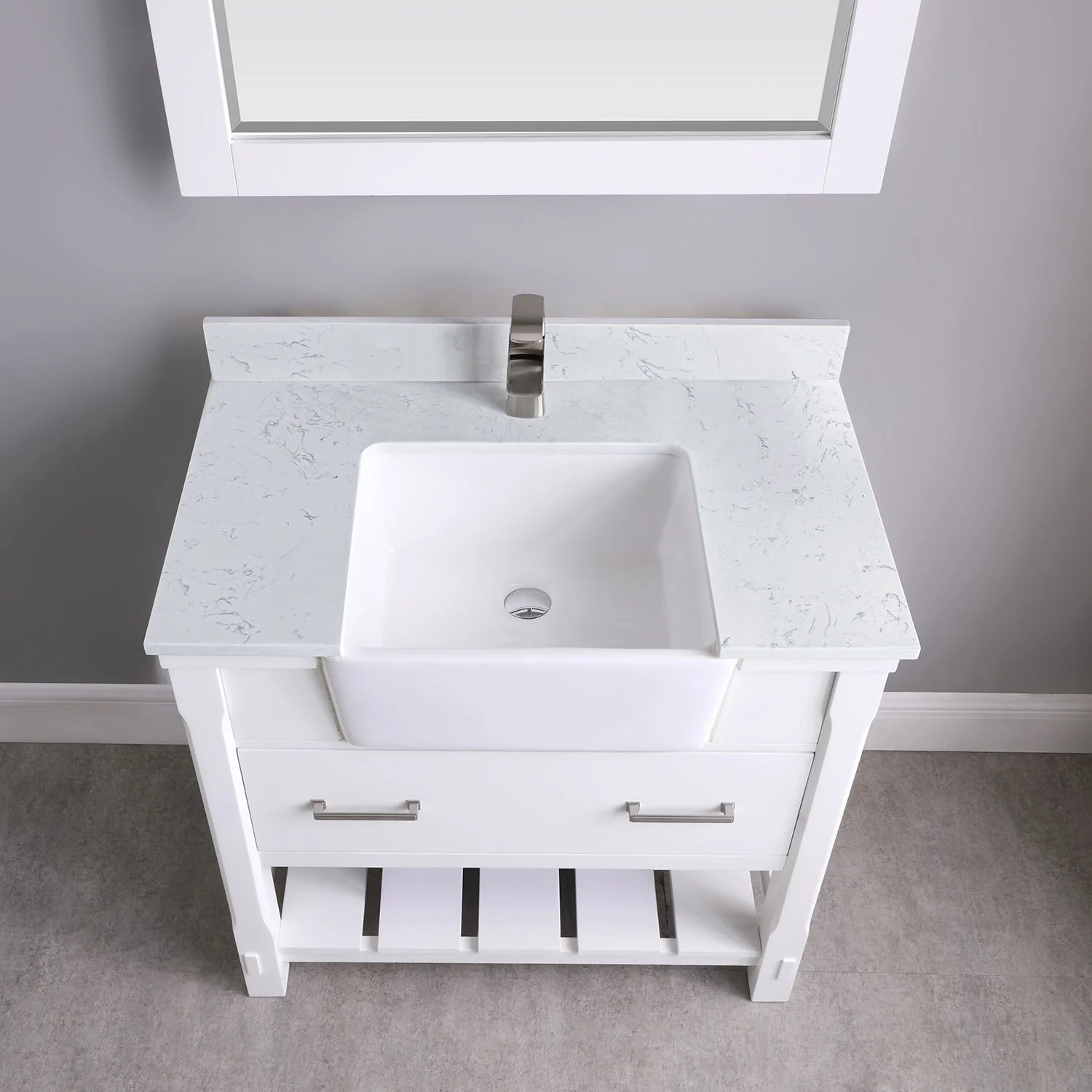 Georgia 36" Single Bathroom Vanity Set in White and Aosta White Composite Stone Top with White Farmhouse Basin without Mirror