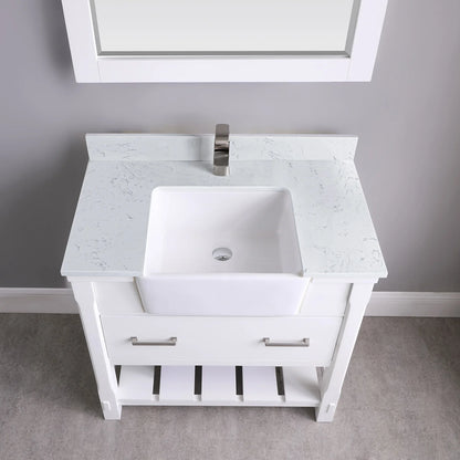 Georgia 36" Single Bathroom Vanity Set in White and Aosta White Composite Stone Top with White Farmhouse Basin without Mirror