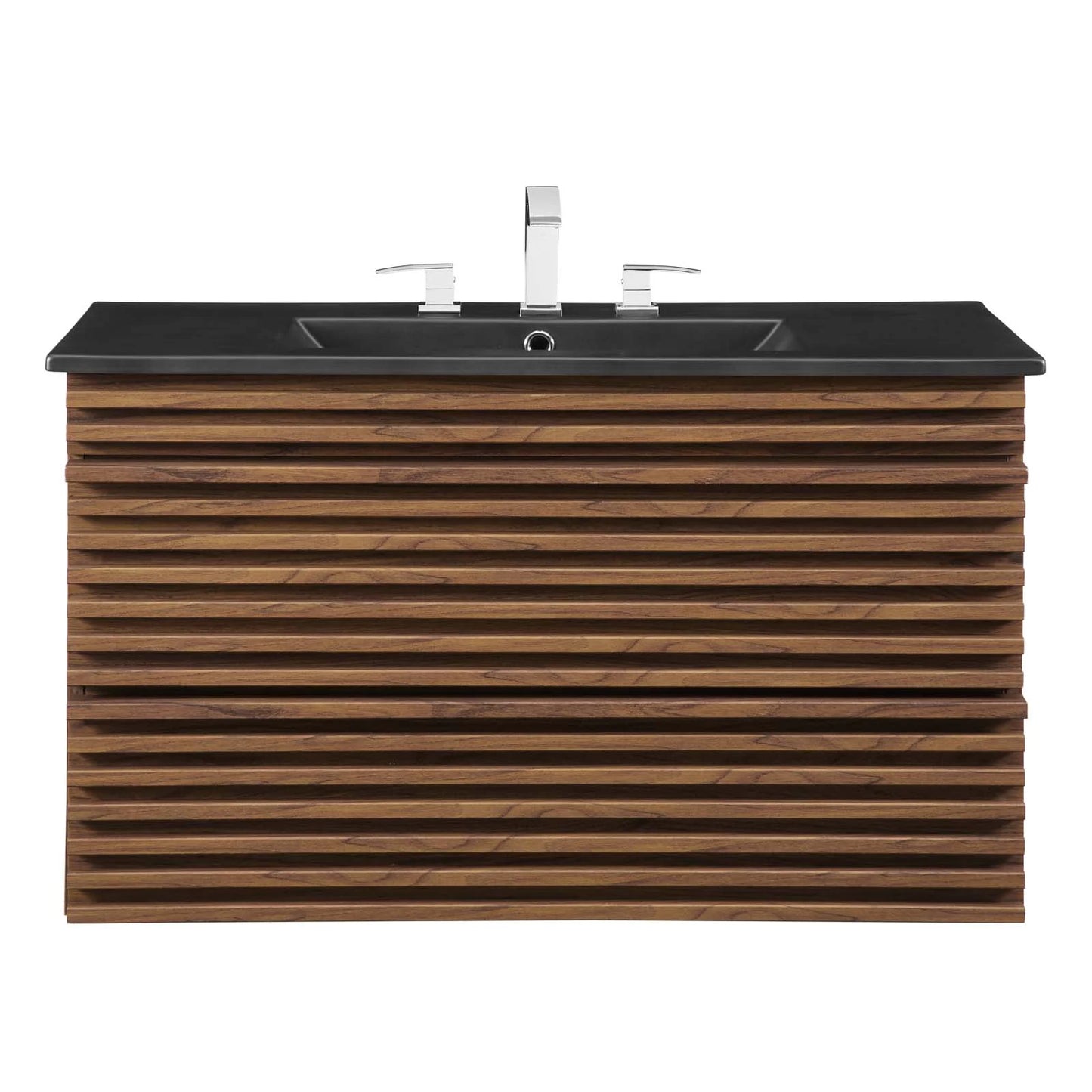 Modway Render 36" Wall-Mount Bathroom Vanity in Walnut Black