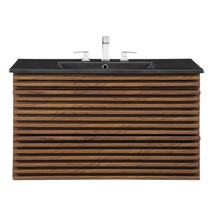 Modway Render 36" Wall-Mount Bathroom Vanity in Walnut Black