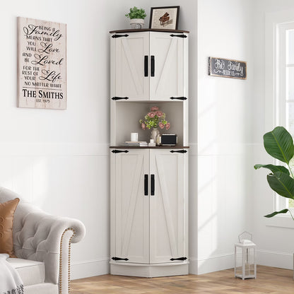 ChVans Farmhouse 68" Tall Corner Cabinet w/4 Barn Doors, 5 Tier Bookcase Storage Cabinet with Adjustable Shelves, Corner Storage Cabinet for Bathroom,Living Room,Kitchen, Brown