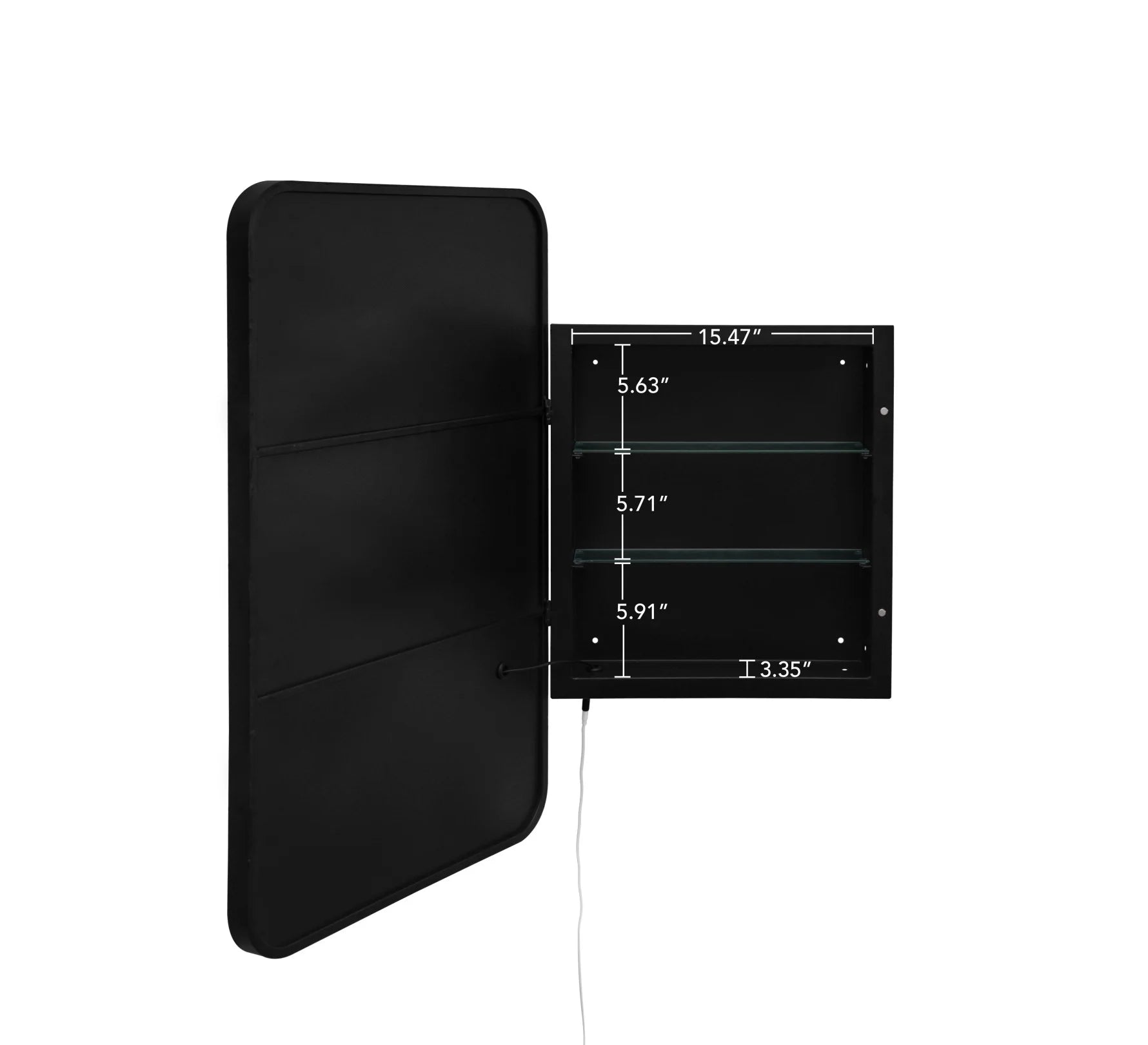 34-Inch Black Medicine Cabinet with Mirror, Wall-Mounted Bathroom Storage with Adjustable Glass Shelves & LED Lighting, Recessed or Surface Mount Design for Space-Saving Organization