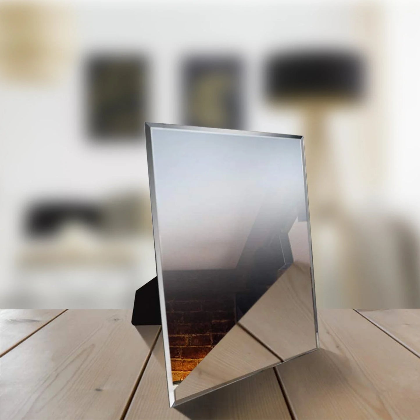 Frameless Desk Mirror, Rectangle Beveled Edge Makeup Mirror for Bathroom Bedroom Desk Stand Wall Hanging , 10.5x13 inch