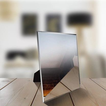 Frameless Desk Mirror, Rectangle Beveled Edge Makeup Mirror for Bathroom Bedroom Desk Stand Wall Hanging , 10.5x13 inch
