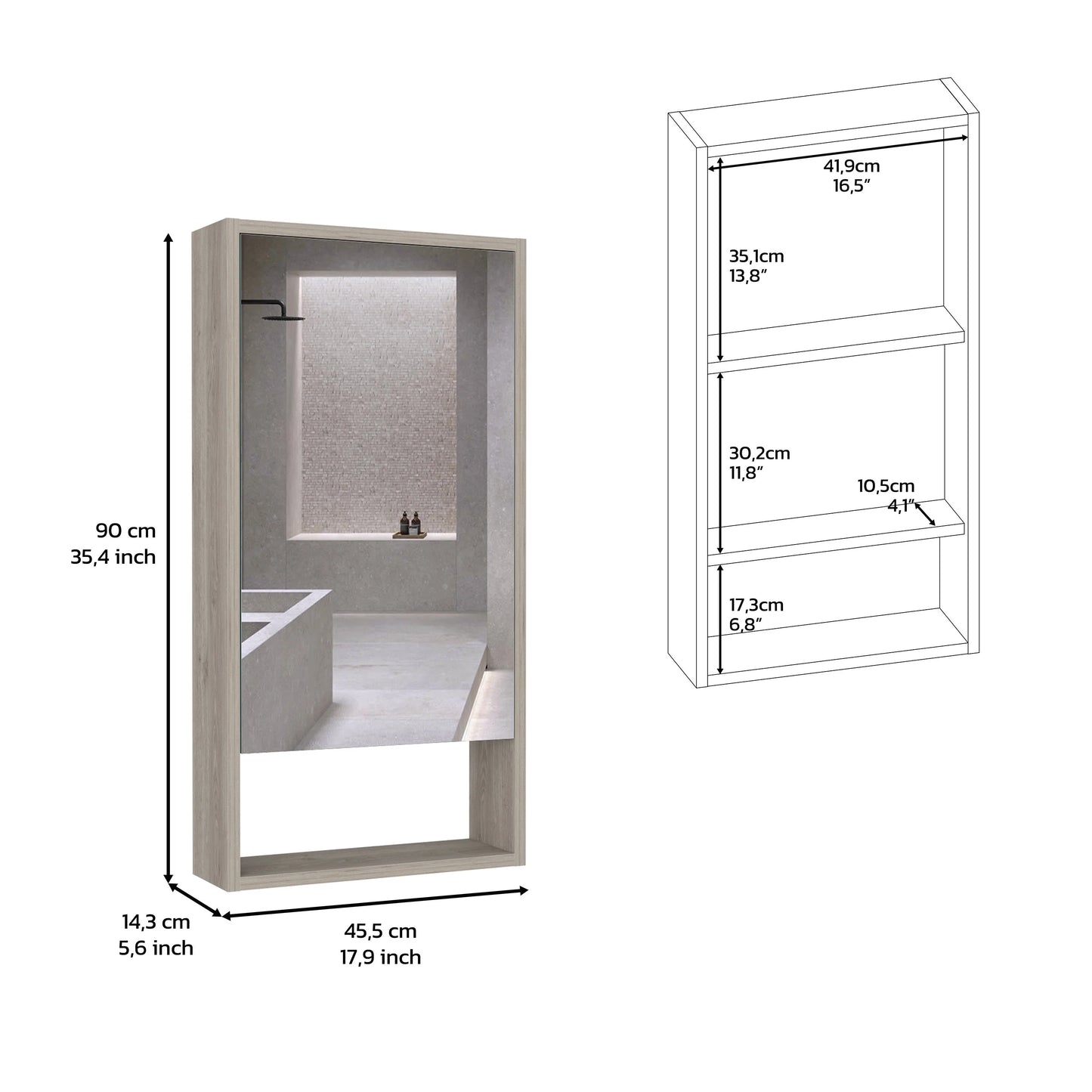 DUOSONG Medicine Cabinet Irvine, One External Shelf, Light Gray Finish Light Gray Particle Board Bath & Faucets Bathroom Storage