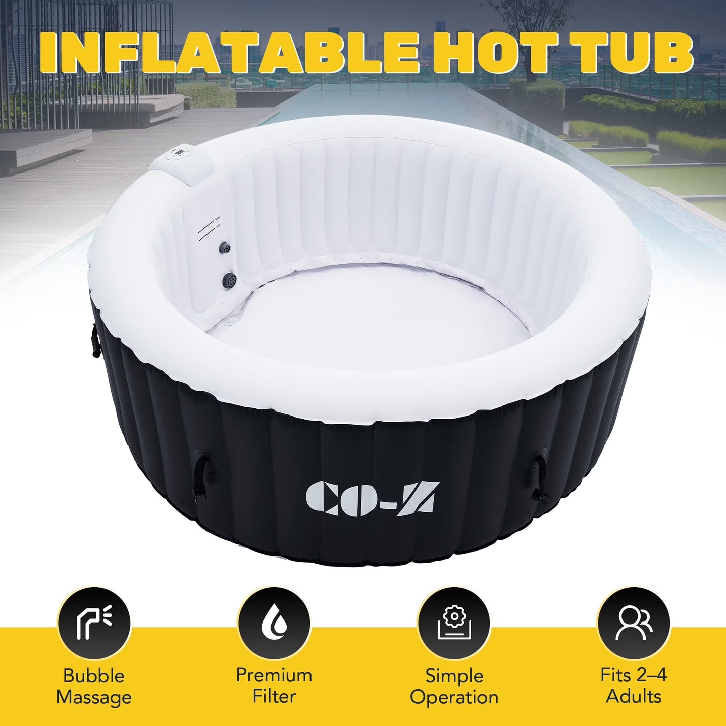 CO-Z 2-4 Persons Inflatable Hot Tub 6 ft Portable Pool and Bathtub w Air Jets Cover Teal