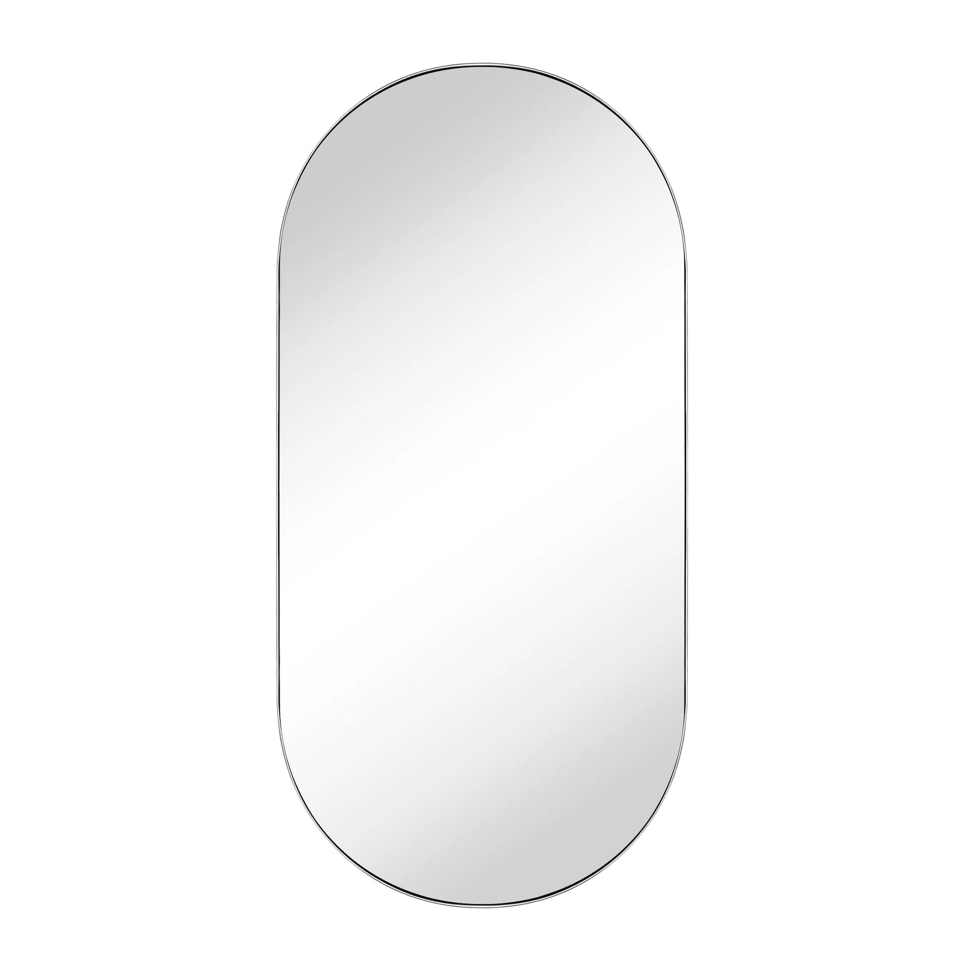 TEHOME Chrome Oval Recessed Bathroom Medicine Cabinet with Mirror Stainless Steel Metal Framed Oblong Pill Shaped Bathroom Cabinet with Mirror 16x33''