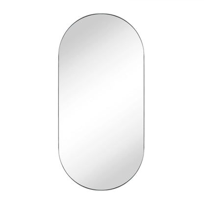 TEHOME Chrome Oval Recessed Bathroom Medicine Cabinet with Mirror Stainless Steel Metal Framed Oblong Pill Shaped Bathroom Cabinet with Mirror 16x33''