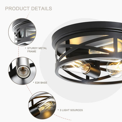 Gold Flush Mount Ceiling Light Fixture, 3-Lights Hallway Ceiling Lighting, Farmhouse Ceiling Mount Lights for Kitchen Entryway Bathroom - 2 Pack