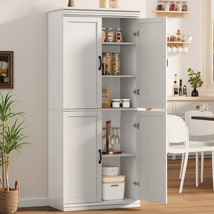 DSstyles Pantry Cabinet, Freestanding Kitchen Pantry Storage Cabinet,70" Cupboard, Tall Storage Cabinet with Doors and Adjustable Shelves, for Bathroom, Dining Room, Living Room, Antique White/Gray
