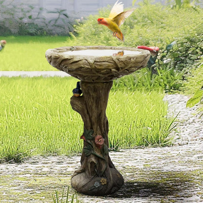24.4" H Cement Bird Bath for Garden- Fibre Reinforced Concrete Bird Baths for Outdoors, Large Size Vintage Carved Pedestal Birdbath for Patio, Yard, Lawn -20��Dia. X 24.4��H Bird Fountain
