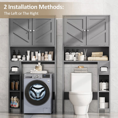 Walsunny Over the Toilet Storage Cabinet with Doors Side Storage Toilet Paper Holder Stand Space Saver Shelf Organizer Rack Freestanding for Restroom Bathroom Laundry Gray