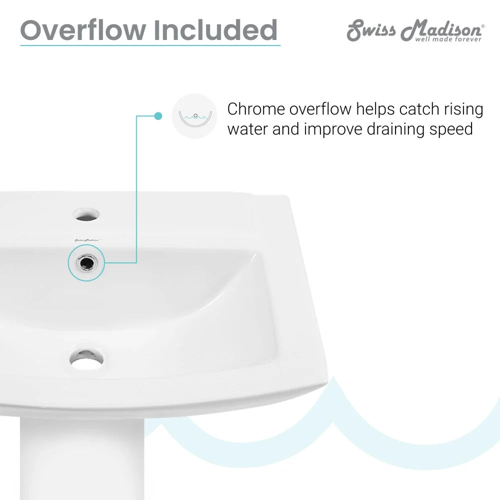 Sublime Pedestal Bathroom Sink Square Single Faucet Hole