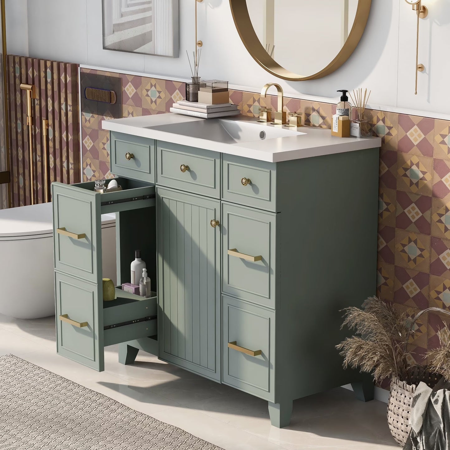 Harper & Bright Designs 36" Bathroom Cabinet Vanity with Sink Combo, Bathroom Storage Cabinet with Drawer and Doors, Gray