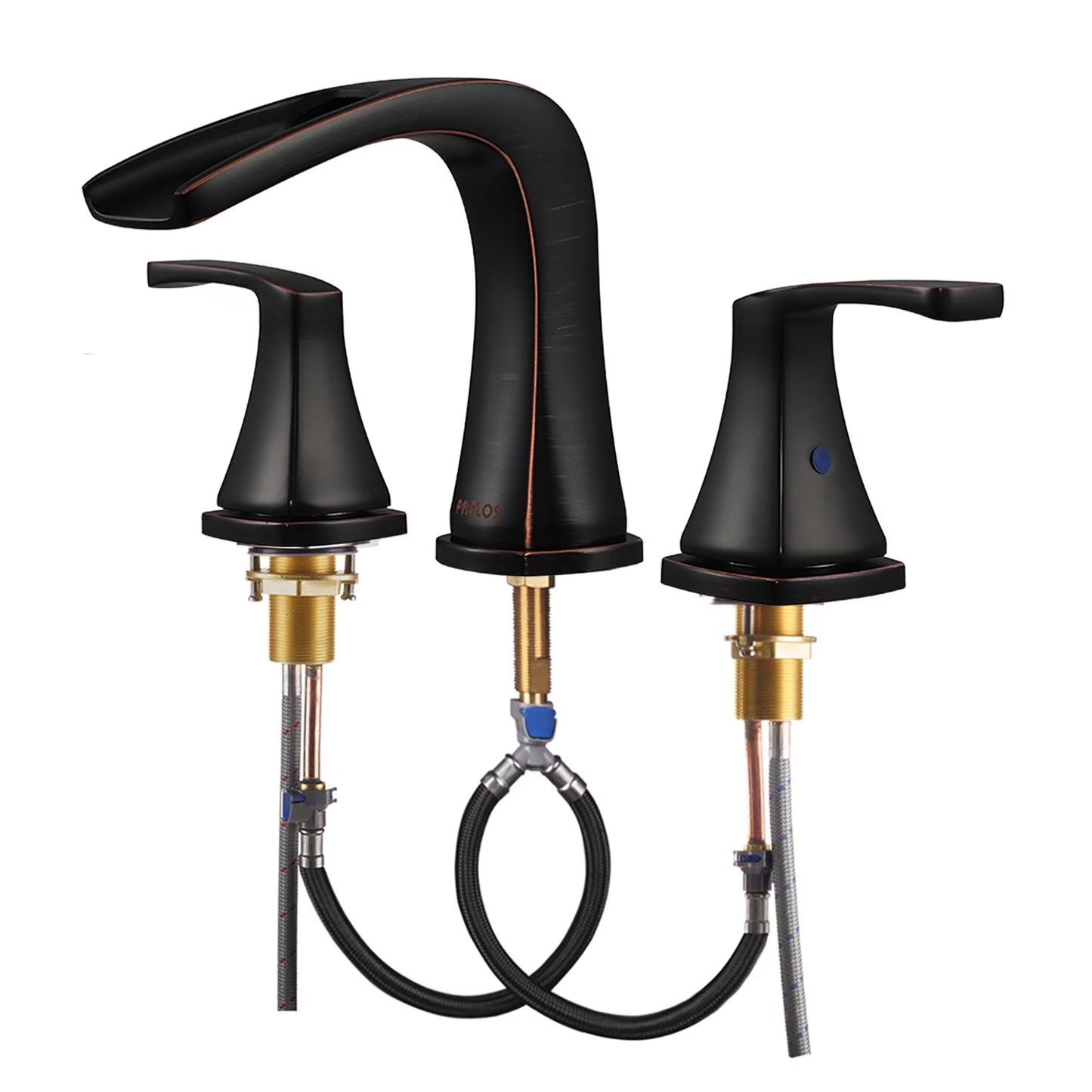 Parlos 2-Handle Widespread Waterfall Roman Bathtub with Hot & Cold Supply Lines, Brushed Gold