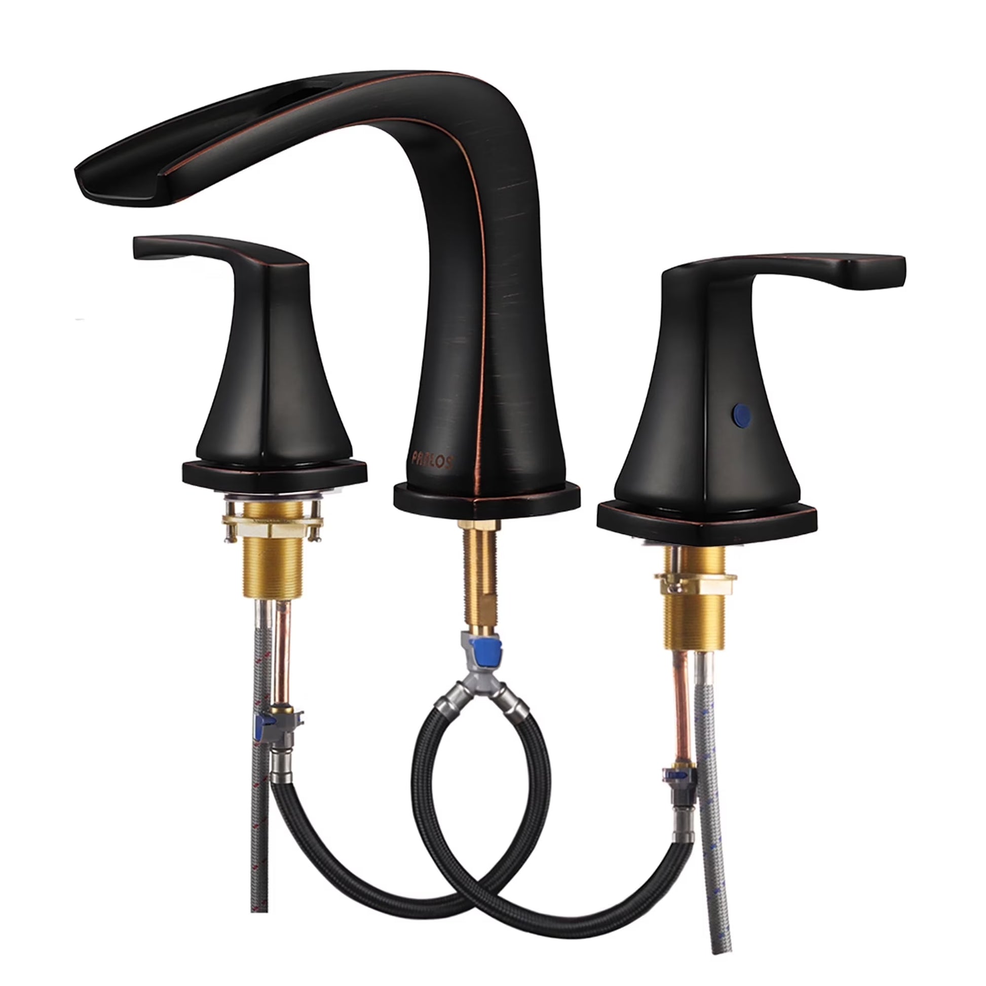 Parlos 2-Handle Widespread Waterfall Roman Bathtub with Hot & Cold Supply Lines, Brushed Gold