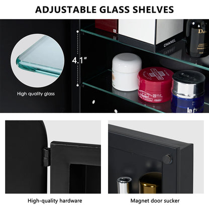 Soges Oval Bathroom Mirror Cabinet Medicine Cabinet Iron Frame with 2 Adjustable Shelves, Recess or Surface Mounted Installation, 34" x 20", Black